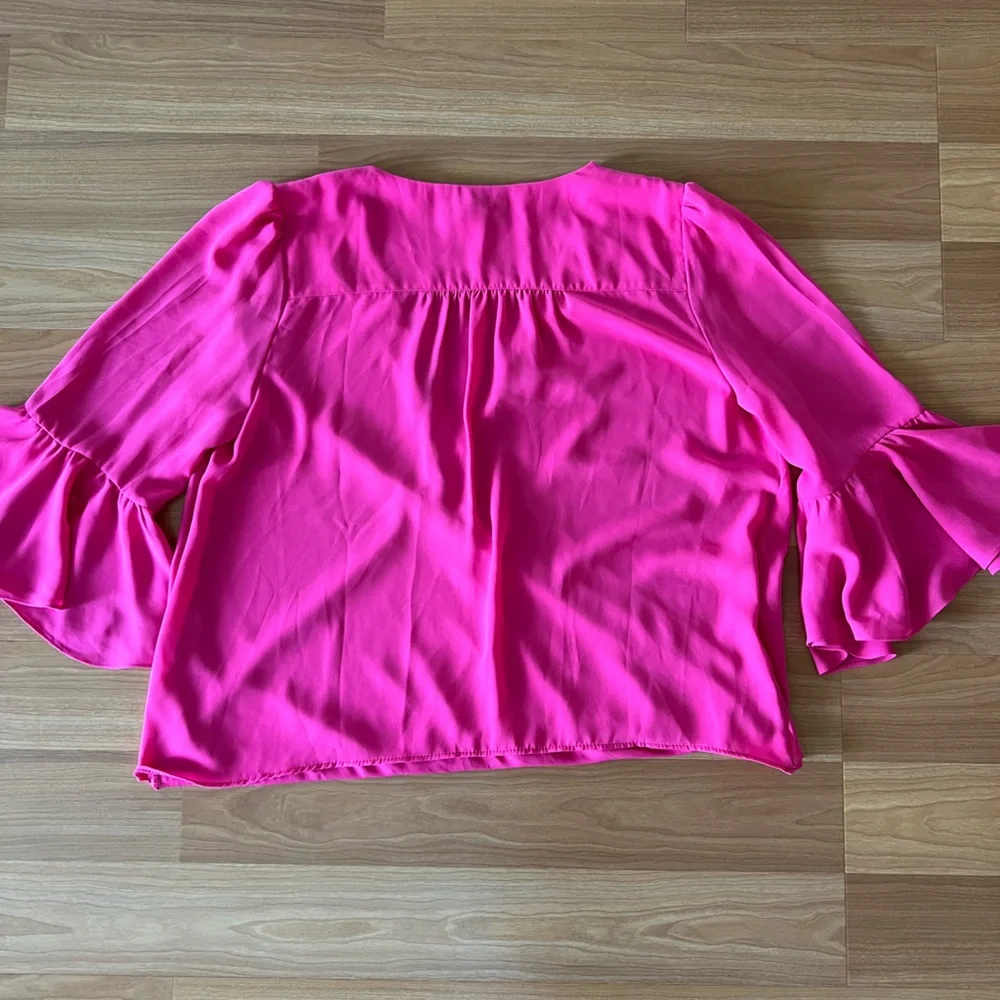 INC International Concepts Fuchsia Blouse with Ruffled Sleeves Size L - Picture 7 of 9